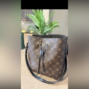 Luxury Monogram Brown and Black Bucket Shoulder Bag